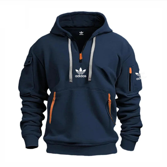 Men's Casual Zipper And Multi Pocket Sport Texture Sweatshirt